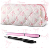 Sherr Coquette Bow Pencil Case Pink Bow Cute Pencil Pouch Soft Cotton Storage Bag Aesthetic Pattern Gift Makeup Pouch Cosmetic B