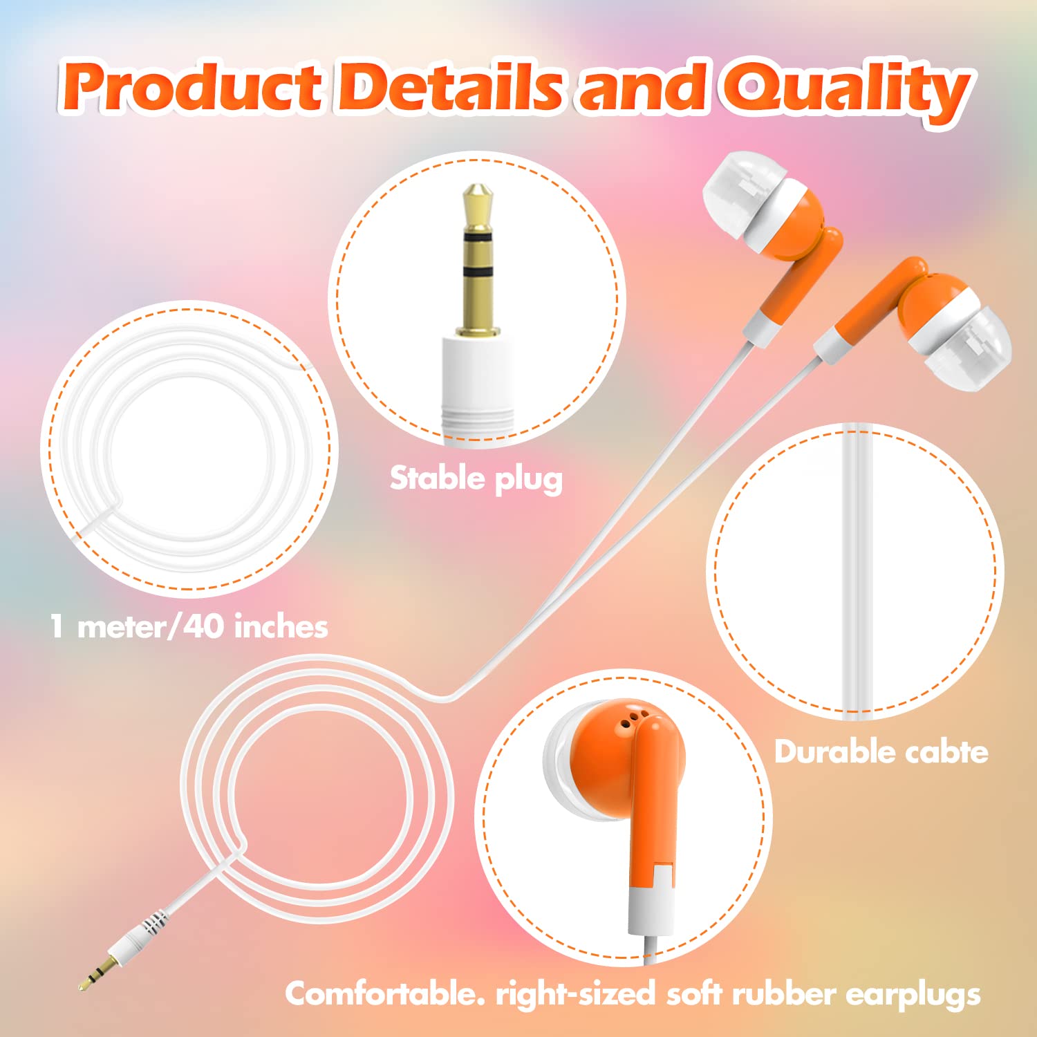 CN-Outlet Wholesale Bulk Eearbuds Headphones 100 Pack for Kids,Classroom,Labs,Students and Adults -Orange