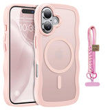Leriufa for iPhone 16 Plus Case Cute Wavy Matte Pink |Compatible with MagSafe,Color-Matched Lanyard,Military Grade Shockproof,Sl