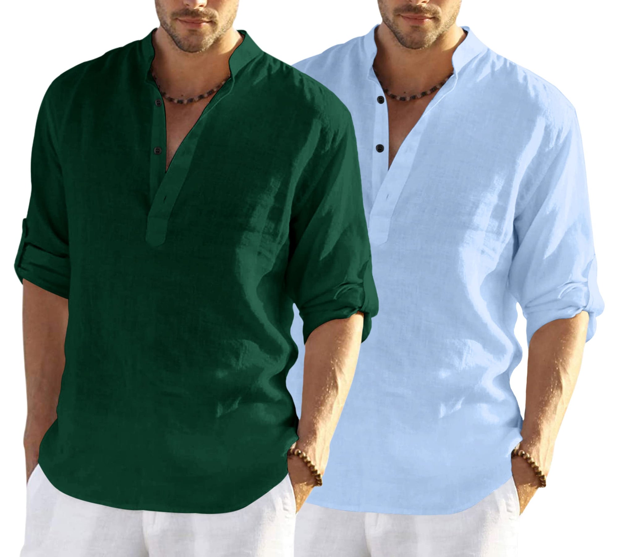Bellstone Men'S Solid Regular Fit Dress Shirt (Kurta800_Combo_Dark Green_Sky Blue_Xl