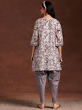 Libas Womens Printed Silk Blend A-Line Kurta With Dhoti Pant Grey M