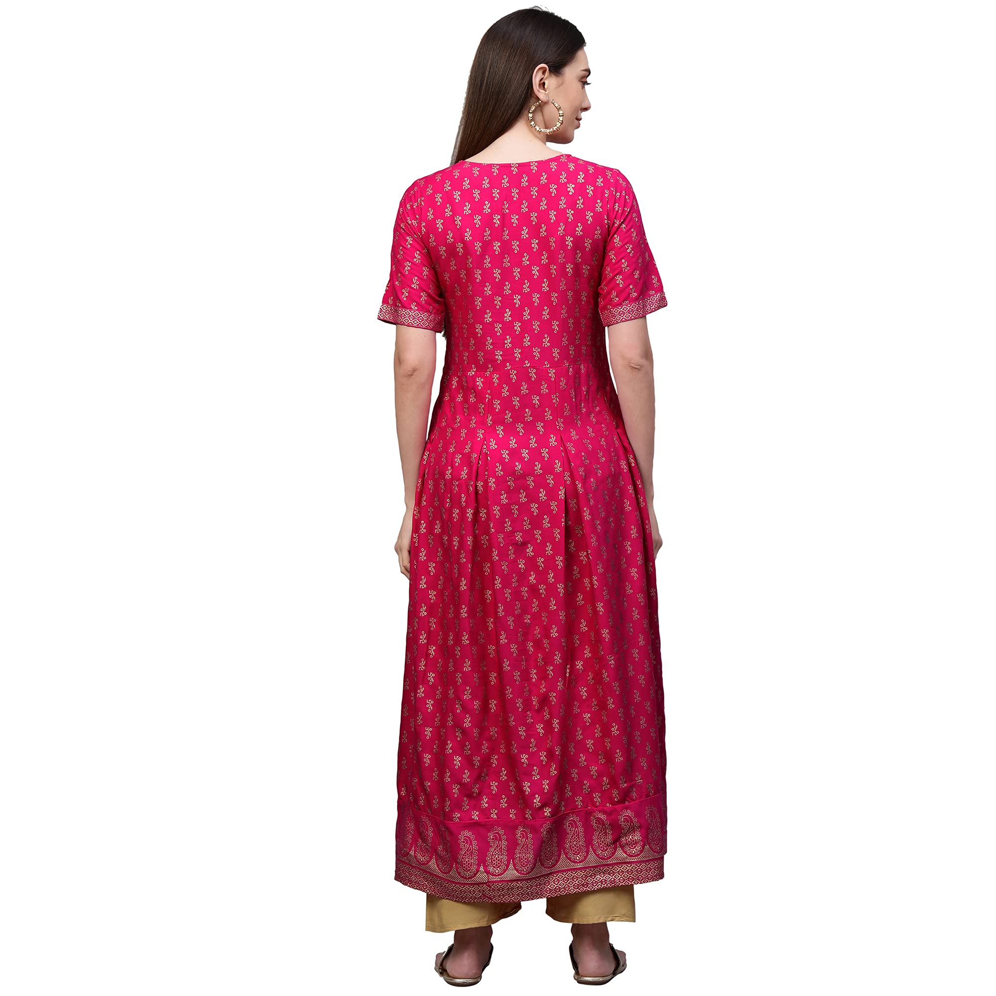 Anni Designer Women'S Rayon Printed Anarkali Kurta (Ninecolor Pink-Sty_Xxl_Pink_Xx-Large),Pink,2XL,Rayon,Anarkali,kurta