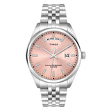 Timex Legacy Analog Watch For Man With Pink Round Dial & Silver Stainless Steel Bracelet Band Water Resistant Men'S Wrist Watche