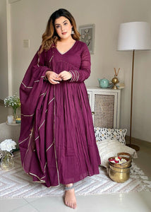 Anni Designer Women'S Rayon Viscose Yoke Anarkali Kurta With Pant & Dupatta (Suruchi Wine_M_Wine_Medium),Wine,M,Rayon,Anarkali,
