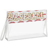 Remerry Clear Chenille Letter Makeup Bag Stand up Snack Bags Preppy Cosmetic Pouch Expandable Clear Travel with Wrist Strap Zipp
