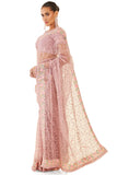 Soch Womens Purple Net Saree With Floral Embroidery