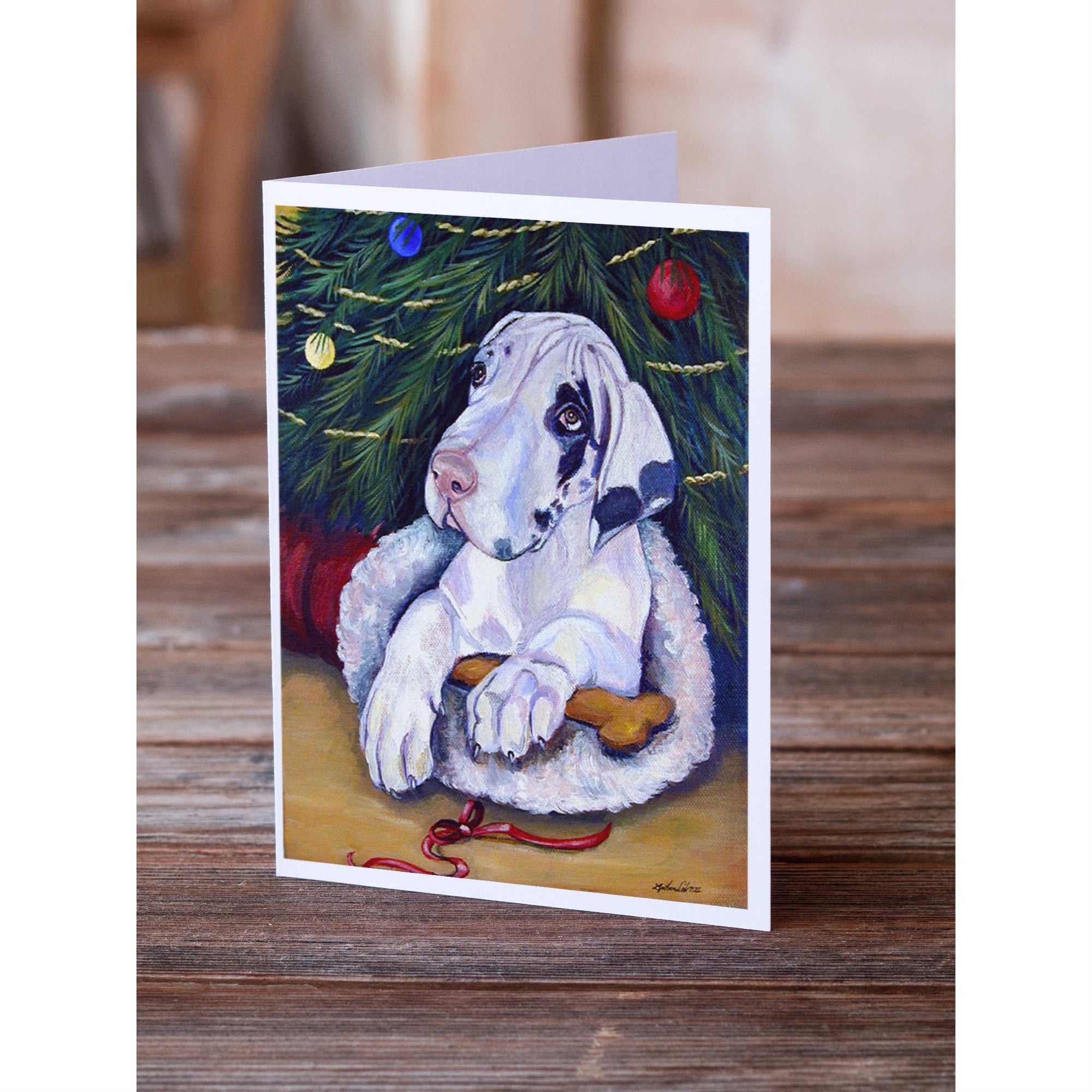 Christmas Tree With Harlequin Great Dane Greeting Cards And Envelopes Pack Of 8