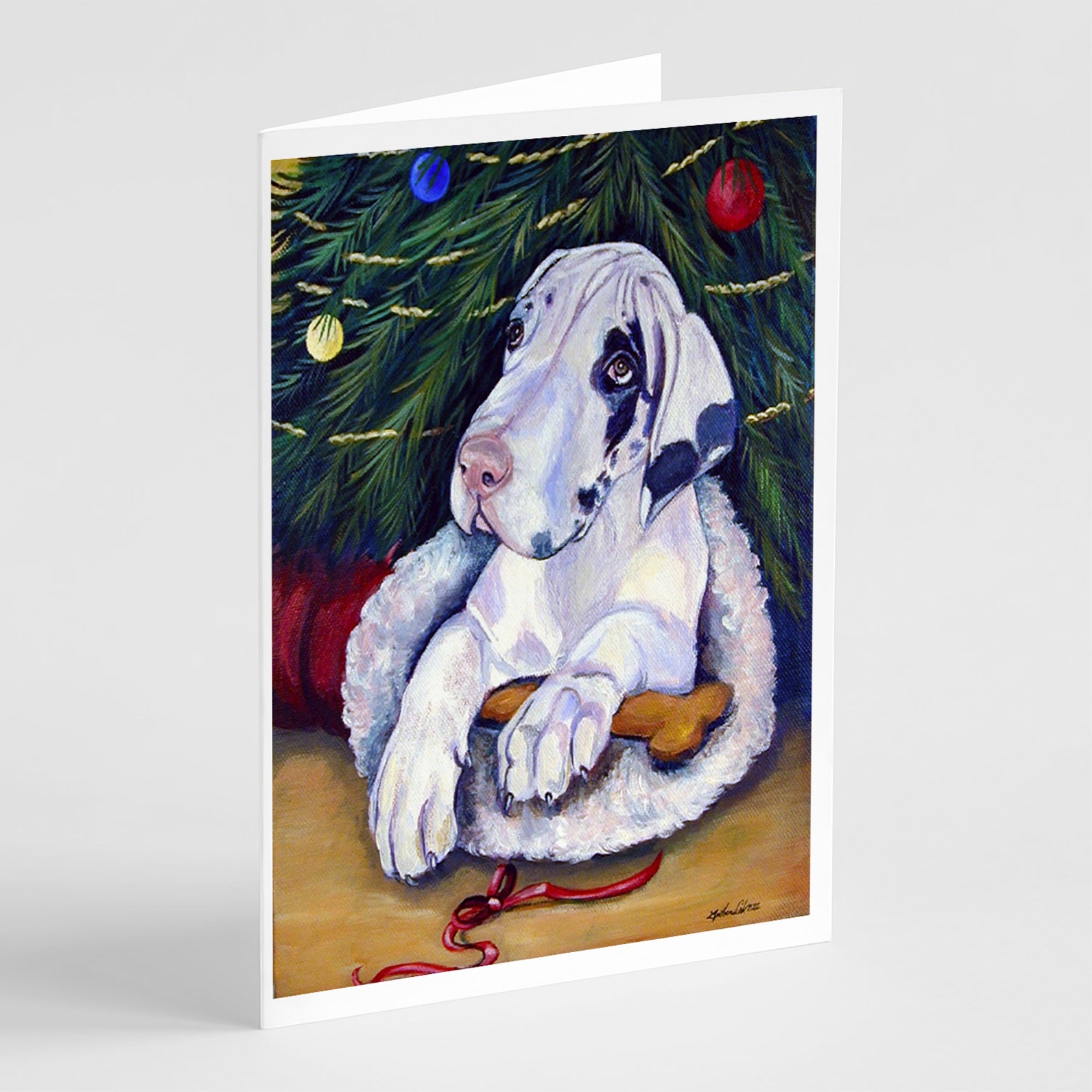 Christmas Tree With Harlequin Great Dane Greeting Cards And Envelopes Pack Of 8