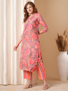 Gosriki Women'S Rayon Blend Straight Printed Kurta With Pant (Kalol Pink-Vks01-Gs_L_Pink_Large),Pink,,B0DBM24L55