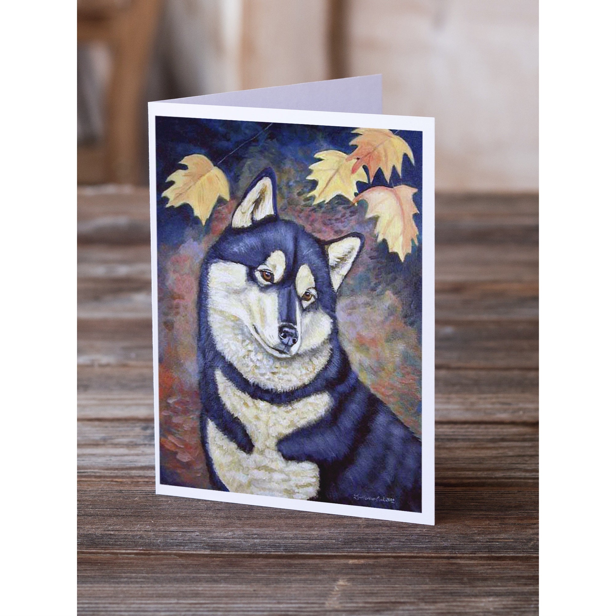 Fall Leaves Siberian Husky Greeting Cards And Envelopes Pack Of 8