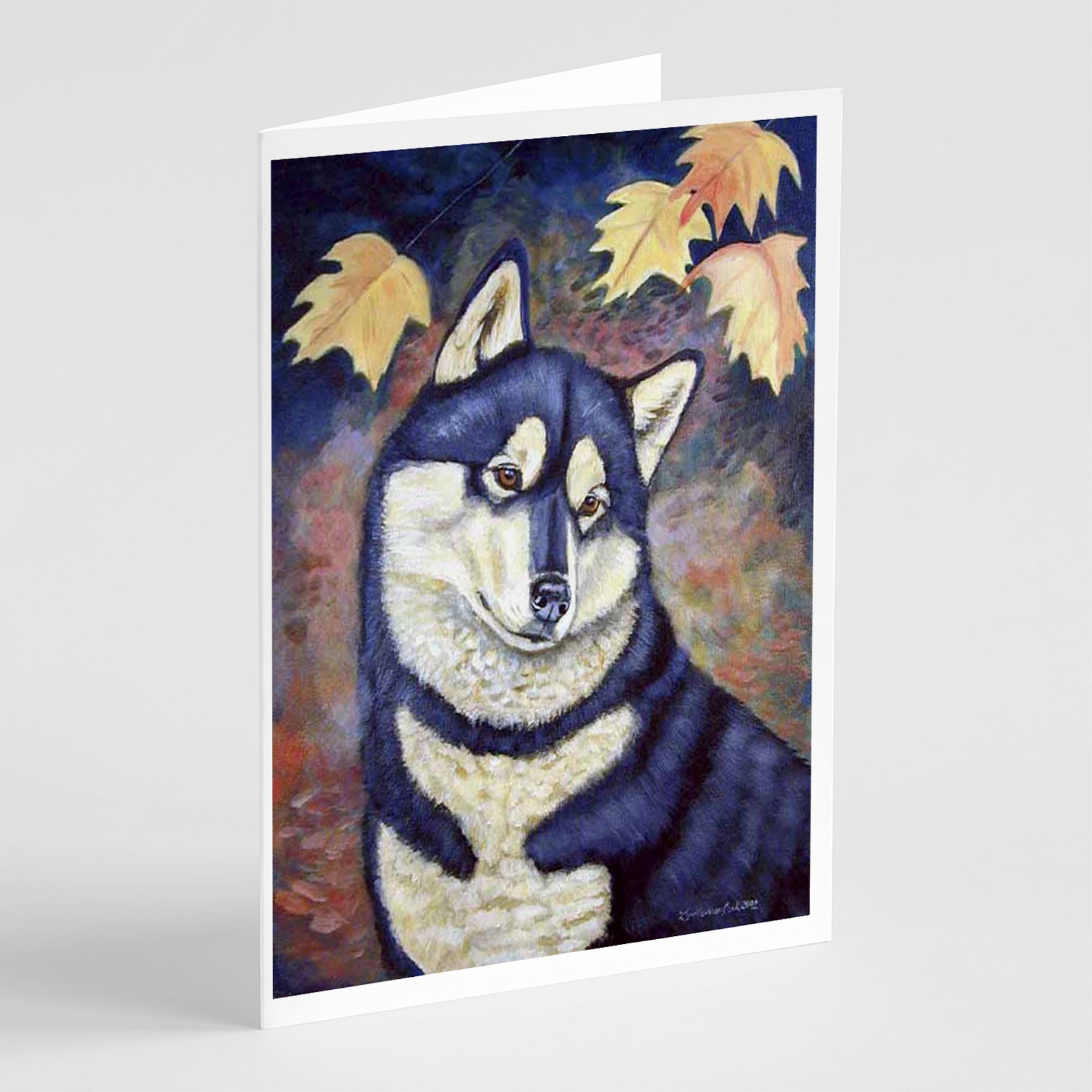 Fall Leaves Siberian Husky Greeting Cards And Envelopes Pack Of 8