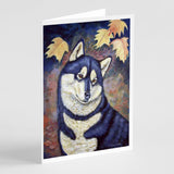 Fall Leaves Siberian Husky Greeting Cards And Envelopes Pack Of 8