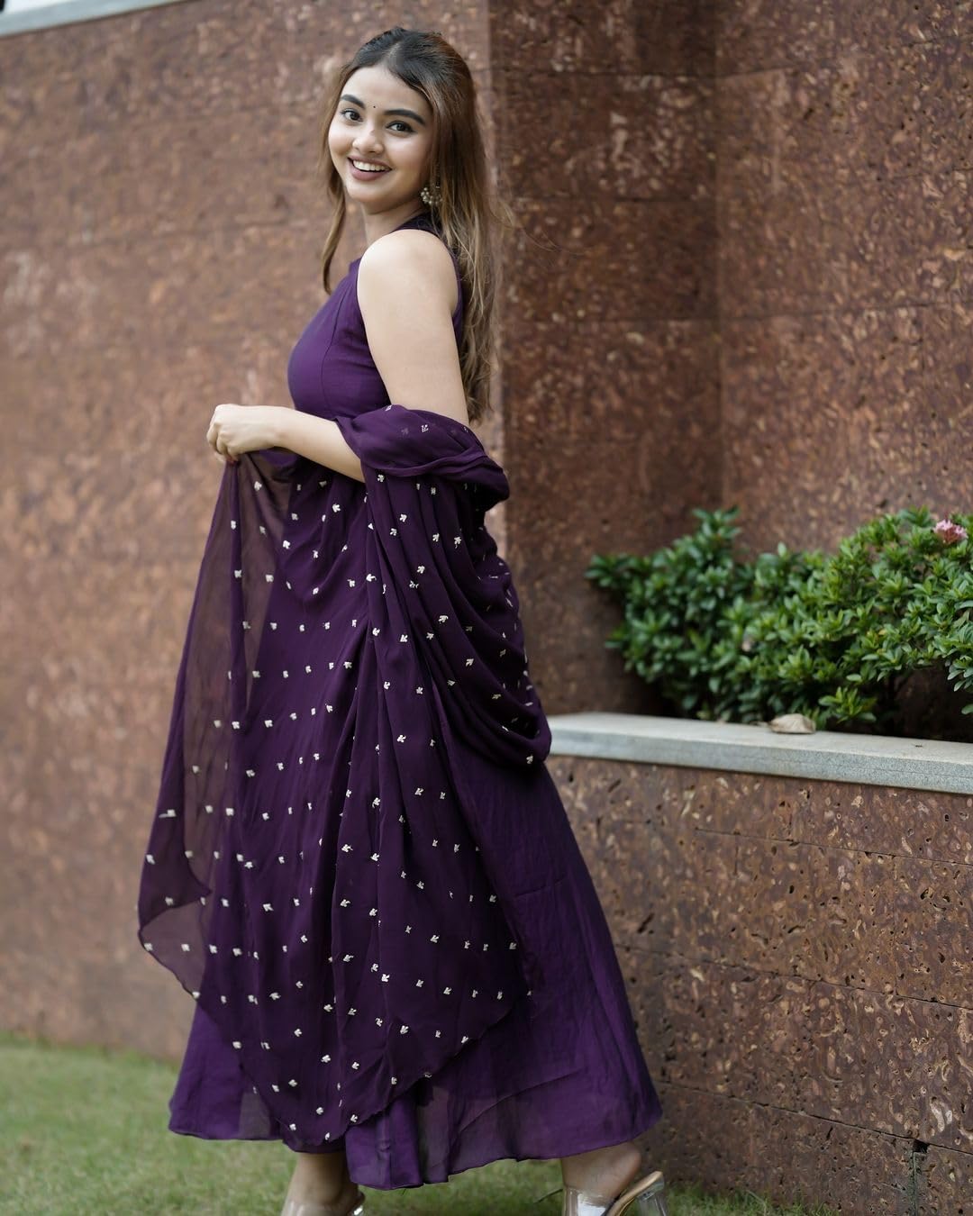 Anni Designer Women'S Rayon Blend Anarkali Solid Kurta With Pant & Dupatta (Namkot Blue_S_Blue_Small),Blue,S,Rayon Blend,Anarkali,