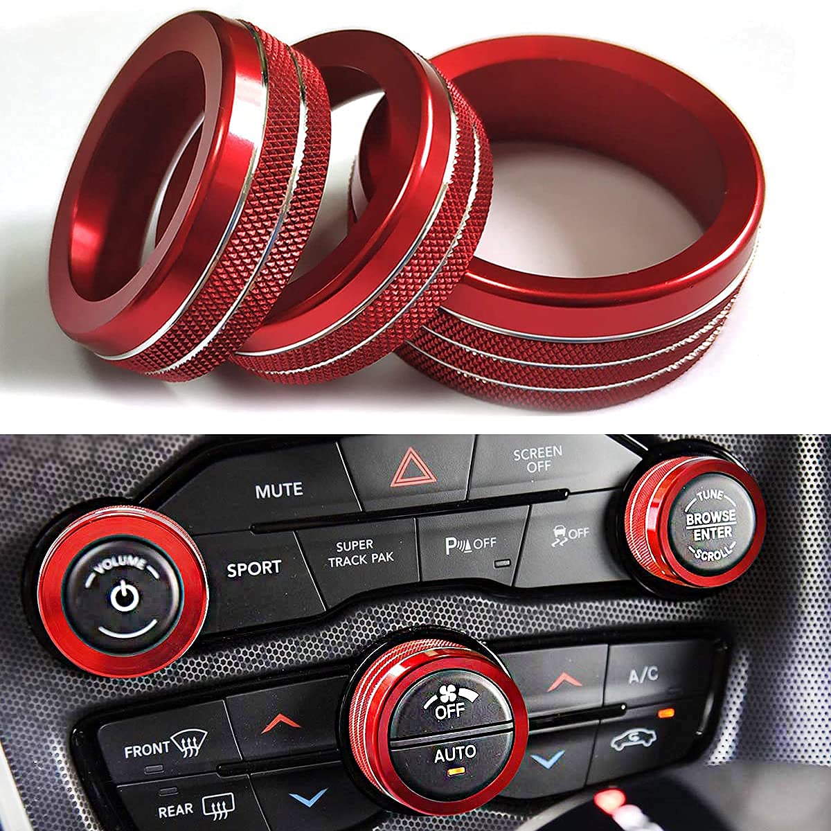 Auprite Climate Control Knob Covers For Challenger Accessories 2015-2023 2024, For Dodge Charger 2015-2023 2024, For Dodge Chrys