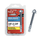 Red Head TruBolt 3/8 x 3-3/4 Inch Wedge Heavy-Duty Concrete Anchors, 15 PCS, Versatile Threaded Design for Fastening into Solid 