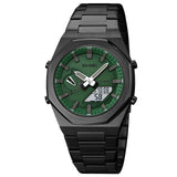 Skmei Dual-Display Electronic Watch For Men Analog-Digital Display Green-White Dial Zinc Alloy Men'S Stainless Steel Black Color