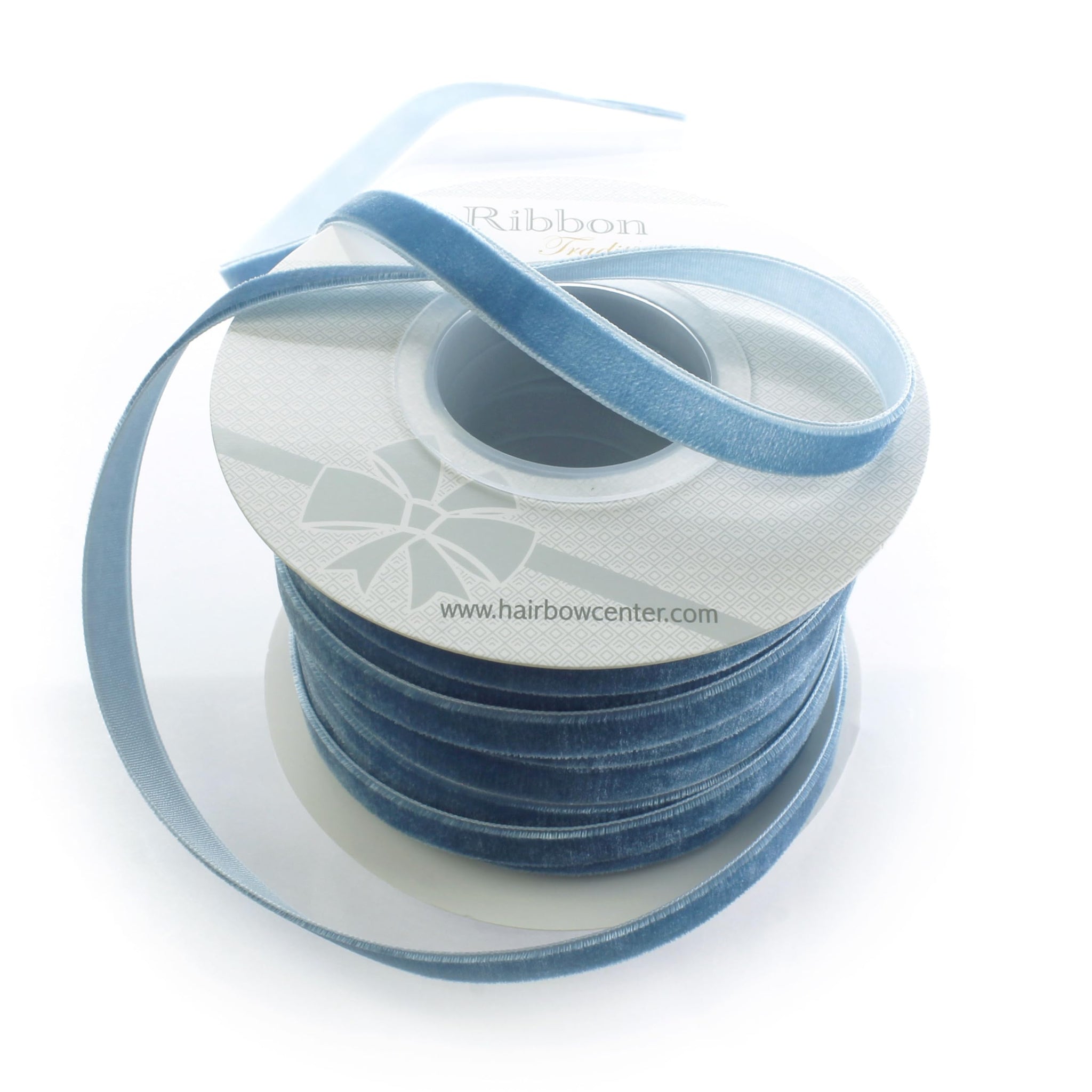 3/8 Velvet Ribbon - Narrow Single-Sided Craft Trim for Hair Bows, Sewing & Gift Wrapping - (Antique Blue, 25 Yards)