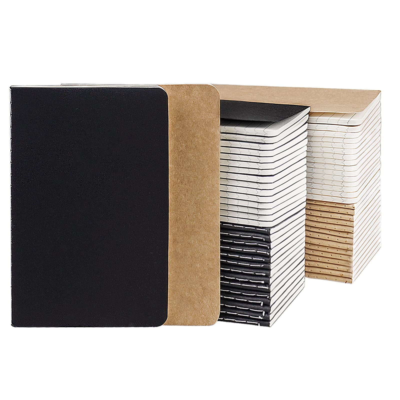 Gwybkq Mini Notepads Bulk 60 Pack Small Journal Pocket Notepad Kraft Brown&Black Notebooks for Kids 3.5 x 5.5 Inches, 30 Sheets/