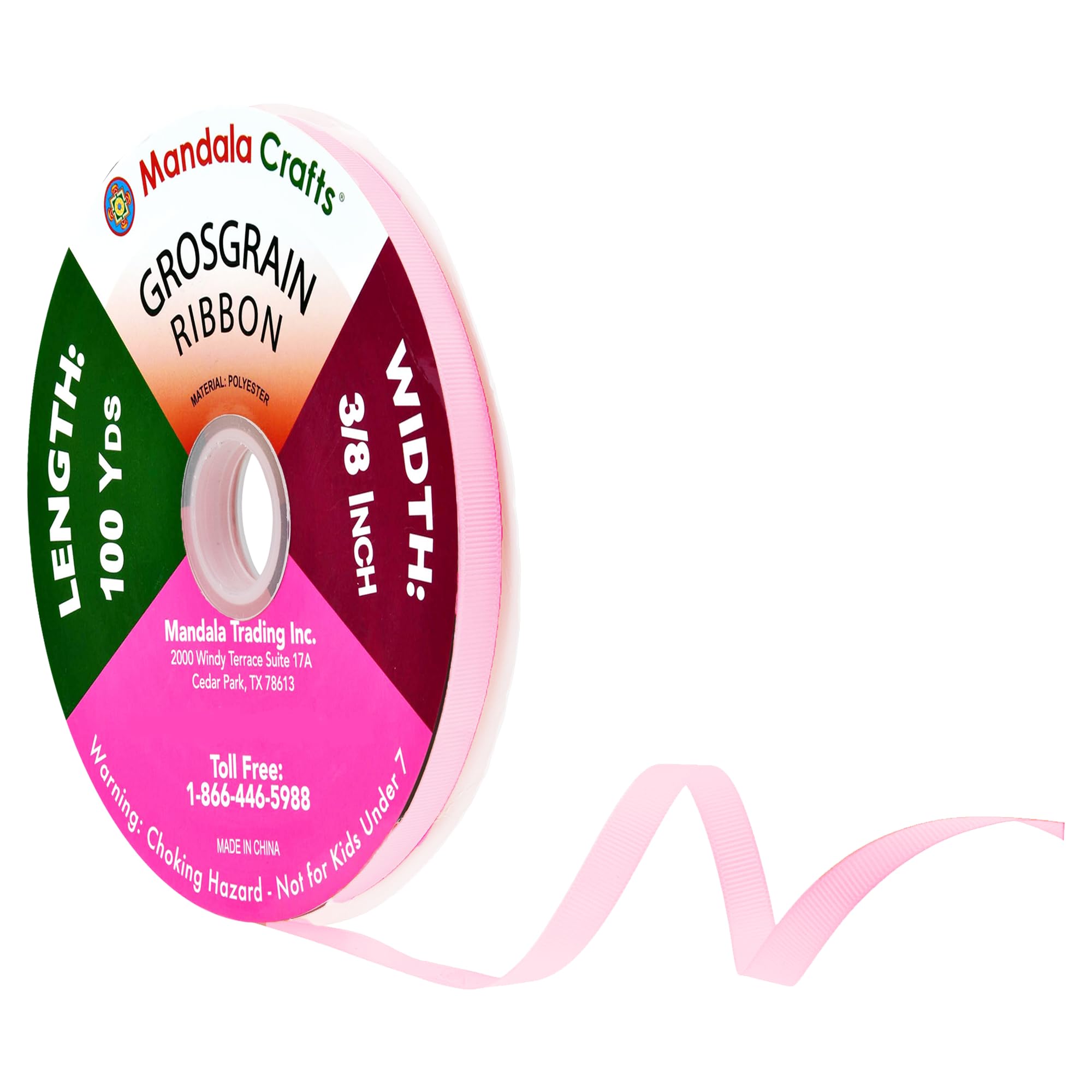 Mandala Crafts 3/8 Inch Pink Grosgrain Ribbon for Gift Wrapping - 100 Yard Bulk Fabric Ribbon for Wedding, Party Decor, DIY Craf