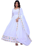 Women Floral Print Anarkali Kurta With Pant And Dupatta (Medium) (Xl Ligth Pink) (Xl White),White,XL