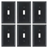 6-Pack Single Toggle Light Switch Cover Plate, Durable Solid Zinc Alloy Decorative Switch Plate Covers, Black 1 Gang Wall Plate,