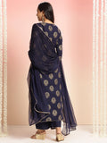 Anni Designer Women'S Rayon Blend Printed Straight Kurta With Pant & Dupatta (Jubal Navy Blue_Xl_Navy Blue_X-Large),Navy Blue,XL,Rayon Blend,Classic,