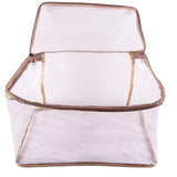Clear Clothing Organizer Bag With Rose Gold Trim, Transparent Cosmetic Storage Case, Zippered Travel Toiletry Pouch