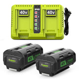 BECDXPal 2Pack 6.5Ah Replacement for Ryobi 40V Battery and Charger Kit for 40 Volts Battery OP4026 OP4040 OP40401 OP40601 with D
