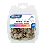 B BAZIC PRODUCTS 230 Silver Thumb Tacks. 200 Push Pins for Crafts and Office Organization