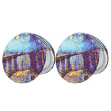 PDOZV Pocket Mirror, 2 Pcs Round 2.8PU OilPainting Style Double Sided 1X/3X Purse Compact Mirrors (OilPainting02)