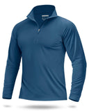 Boladeci Mens Long Sleeve Polo Shirts with Collar UPF 50 Sun Shirts for Men Quarter Zip Pullover Men Blue Golf Long Sleeve Shirt
