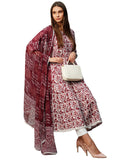 Anni Designer Women'S Rayon Blend Anarkali Printed Kurta With Pant & Dupatta (Yutika Wine-Nw_L_Wine_Large),Wine,L,,,