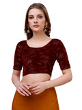 Vihu Fashion Women's Readymade Hosiery Velvet Lycra Stretchable Round Neck Half Sleeve Blouse Fancy Maroon Color Lycra Stretchab