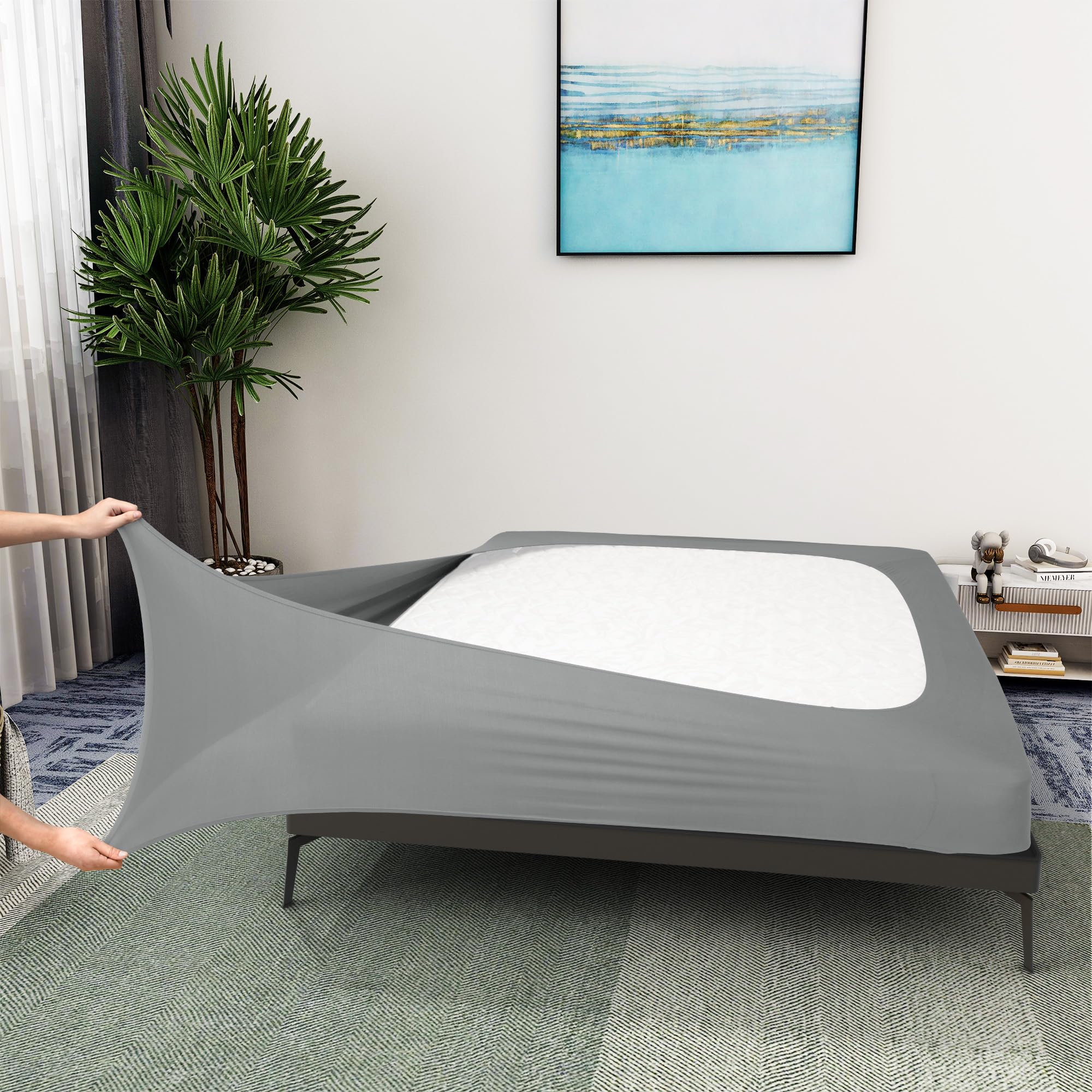 Alyvia Spring Box Spring Cover Full Size - Jersey Knit & Stretchy Wrap Around 4 Sides Bed Skirt For Hotel & Home - Full/Full Xl, Light Gray,Bed Skirts