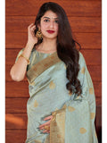 Flosive Women'S Kanjivaram Silk Saree With Beautiful Blouse With Zari Border (Aqua)