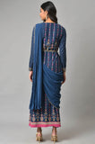 W For Woman Dark Blue Ethnic Motif Stylised Dress With Sequins Blue 2Xl