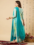 Gosriki Women'S Rayon Blend Straight Printed Kurta With Pant & Dupatta (Tiedye Blue-Gs_S_Blue_Small),Blue,,B0CJ4Y5R96