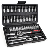nkpyln 46PCS 1/4 Inches Ratchet Socket Wrench Set, Metric Socket Ratchet Wrenches Set, Ratcheting Wrench Tool Sets for Men, Prem