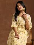 Libas Womens Printed Cotton A-Line Kurta With Salwar Yellow M