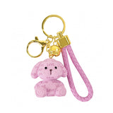Storite Bunny Keychain For Women & Girls, Kawaii Rabbit Key Ring With Braided Wrist Strap & Heart Charm, Stylish Bag Charm For C