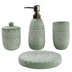 Hymmah Green Bathroom Accessories Set,Farmhouse Bathroom Decor,4 Pcs Resin Gift Set Apartment Necessities, Contain Cotton Swab J