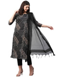 Anni Designer Women'S Georgette Floral Straight Kurta With Pant & Dupatta (Pivis Black,Black,L