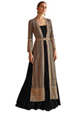 Miss Ethnik WomenS Black Faux Georgette Full Sleeve Embroidered Gown With Jacket And Belt (Me1259Black3Xl)