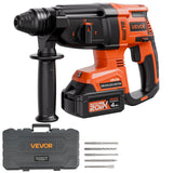 VEVOR 1-1/8 SDS-Plus Rotary Hammer Drill, 20V Brushless Cordless SDS Hammer Drills, 4.0Ah Lithium-Ion Battery Powered, 3.0A Fast