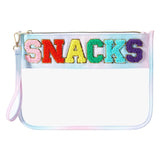 HIGH FIT Snack Bags Pouch Travel Makeup Bag Chenille Letter Patch - Waterproof Nylon Clear Cosmetic Bag/Tote Bag/Makeup Travel B