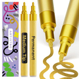 ARTISTRO 2 Gold Permanent Marker - Waterproof Markers for Tire, Fabric, Rocks, Glass, Ceramic, Wood, Paper - Oil Based Paint Pen