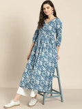 Anni Designer Women'S Cotton Blend Anarkali Kurta (Fulkali Blue_Xxl_Blue_Xx-Large),Blue,2XL,Cotton Blend,Regular,kurta