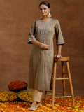 Libas Women'S Silk Floral Straight Kurta (G2733_Gold_L)