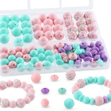 Kovict 100PCS Silicone Beads Bulk, Pink Mint Print Silicone Beads 15mm and 12mm for Keychains and Bracelets Making
