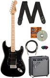 Fender Squier Sonic Stratocaster HSS-Black Bundle with Frontman 10G Amp, Strap, Cable, Picks, and Austin Bazaar Guitar DVD